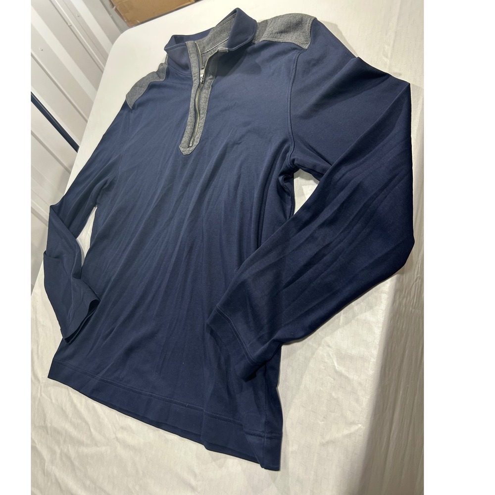 Banana Republic Men's Navy Zip-Up Sweater with Gray Accents
